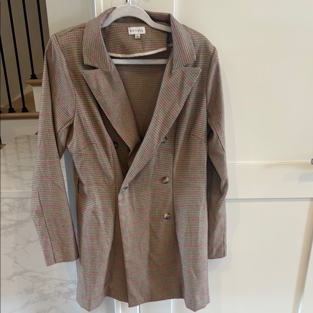 Kit and Sky Women's Plaid Double-Breasted Blazer - Brown and Red